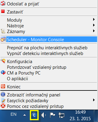 Otvorenie Monitor Console z lišty